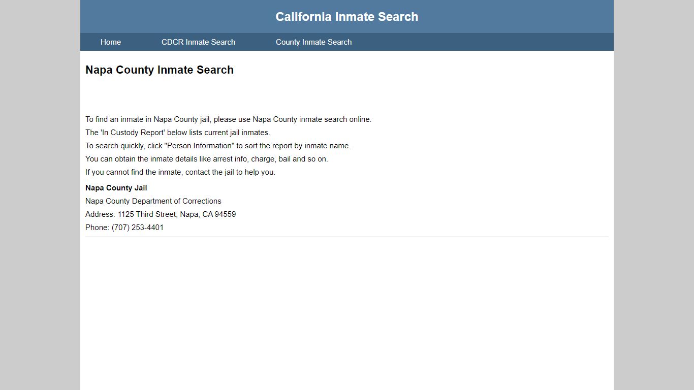 Napa County Inmate Search